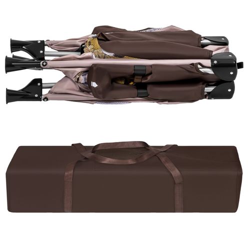 Lit De Voyage Pour Enfants Pliable Et Réglable En Hauteur Avec Sac De Transport Marron