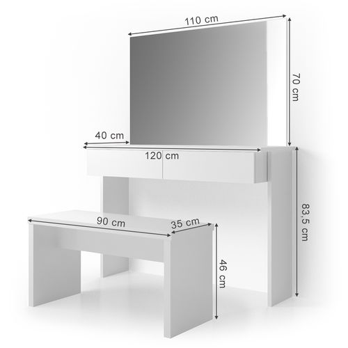 Coiffeuse Azur 21016 Blanc 120cm Avec Banc