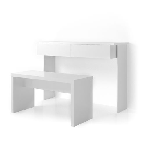 Coiffeuse Azur 21017 Blanc 120cm Sans Miroir, Avec Banc