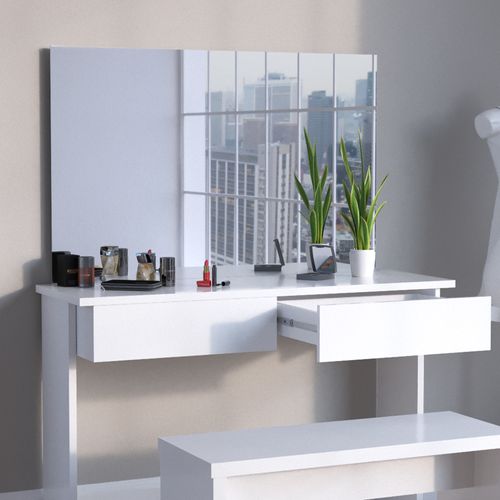 Coiffeuse Azur 21017 Blanc 120cm Sans Miroir, Avec Banc