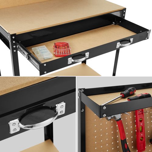 Établi Avec Panneau Perforé Tiroir Spacieux Noir