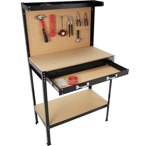 Établi Avec Panneau Perforé Tiroir Spacieux Noir
