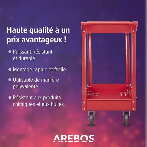 Chariot Servante D’atelier 2 Piéces Chariot À Outil 2 Étages Rouge Large Capacité De Charge 100kg