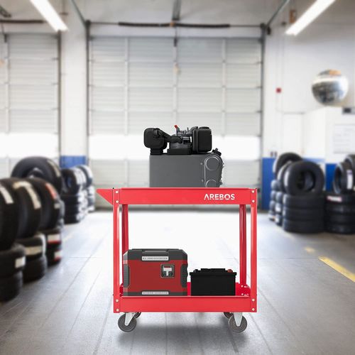 Chariot Servante D’atelier 2 Piéces Chariot À Outil 2 Étages Rouge Large Capacité De Charge 100kg