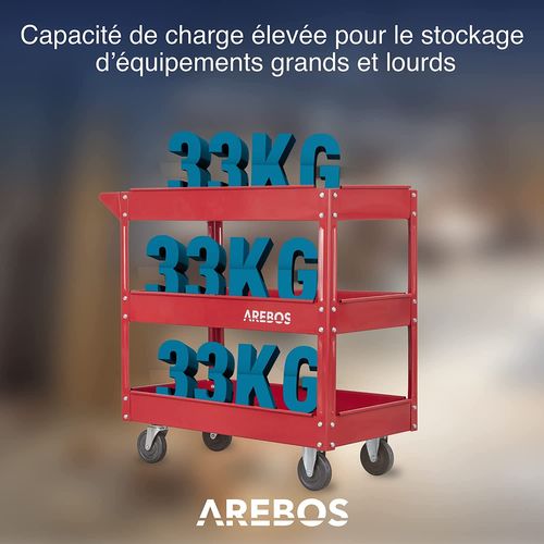 Chariot Servante D’atelier 2 Piéces Chariot À Outil 3 Étages Rouge Large Capacité De Charge 100kg