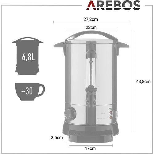 Distributeur De Boisson Chaudes 950w Chaudière À Eau 6,8l  Réglage De La Température 30-110°c