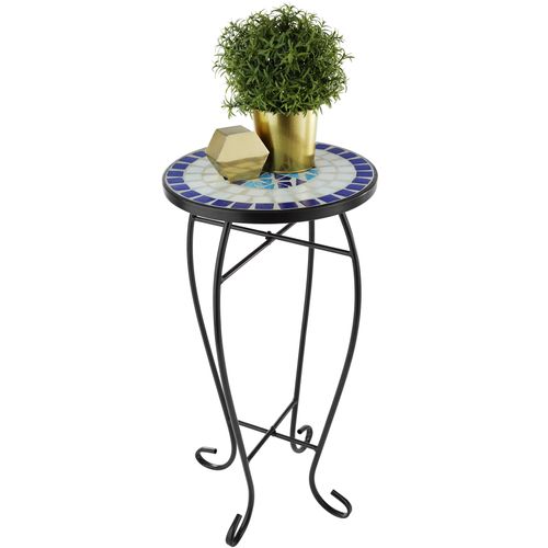 Table De Balcon En Acier, Mosaïque Et Ciment Blanc/bleu