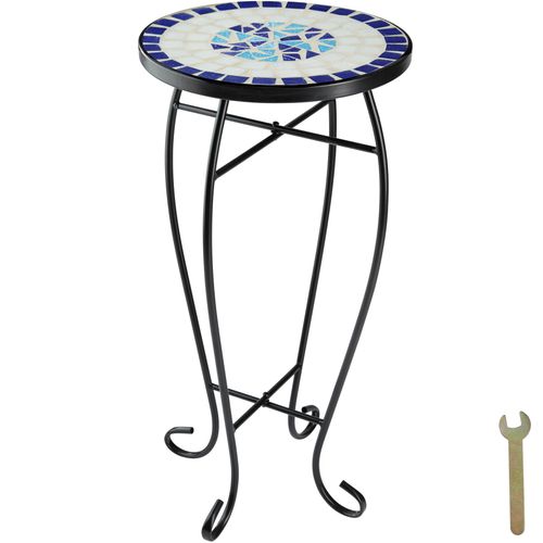 Table De Balcon En Acier, Mosaïque Et Ciment Blanc/bleu