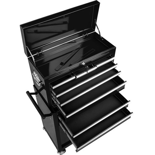 Servante D'atelier 10 Compartiments Spacieux Verrouillables Tapis Antidérapant Noir