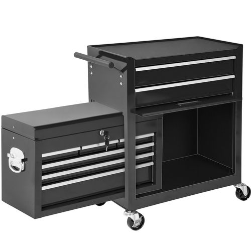 Servante D'atelier 10 Compartiments Spacieux Verrouillables Tapis Antidérapant Noir