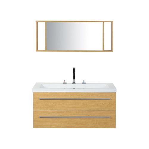 Meuble Vasque à Tiroirs Beige Avec Miroir Almeria