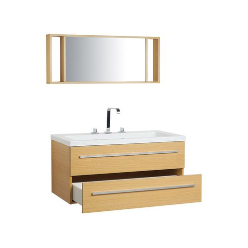Meuble Vasque à Tiroirs Beige Avec Miroir Almeria