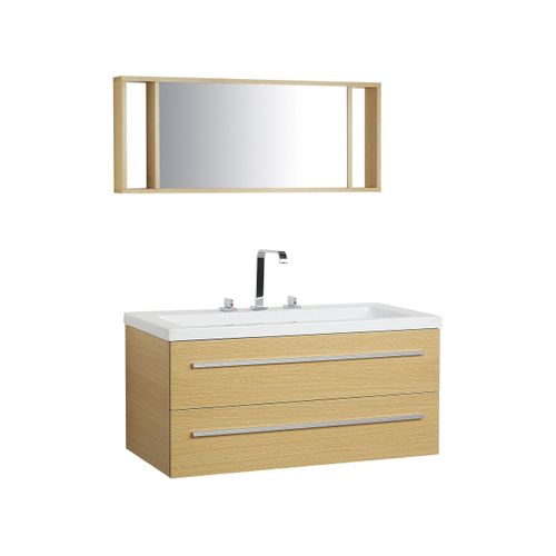 Meuble Vasque à Tiroirs Beige Avec Miroir Almeria
