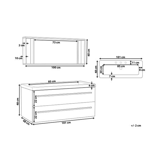 Meuble Vasque à Tiroirs Beige Avec Miroir Almeria