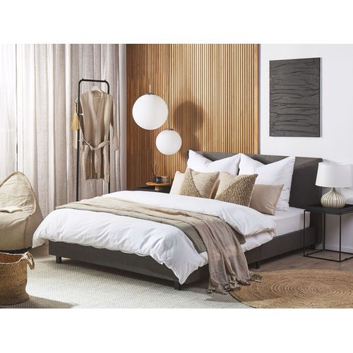 Lit Avec Sommier Tissu Albi 180 X 200 Cm Gris