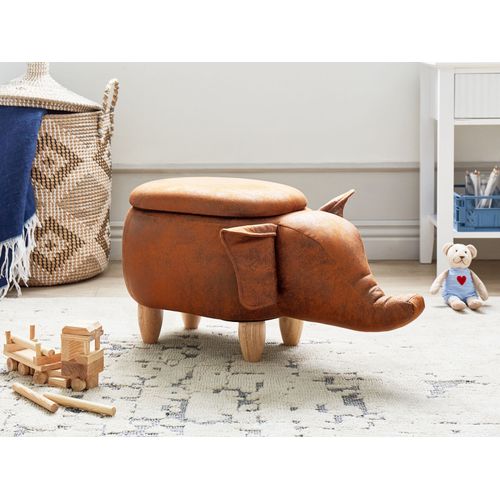 Tabouret Enfant En Cuir Pu Marron Foncé Elephant