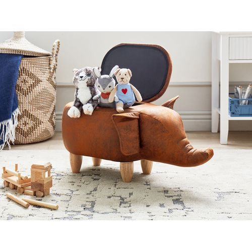 Tabouret Enfant En Cuir Pu Marron Foncé Elephant