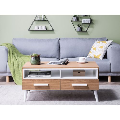 Table Basse Alloa Marron Clair/blanc Avec Rangement
