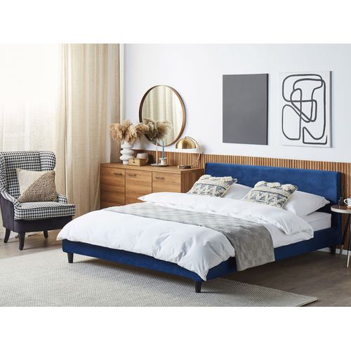 Revêtement De Cadre De Lit Velours Fitou 180 X 200 Cm Bleu Foncé