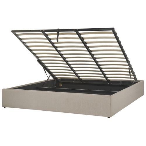 Lit Ottoman Sans Tête De Lit Tissu Dinan 180 X 200 Cm Marron Clair