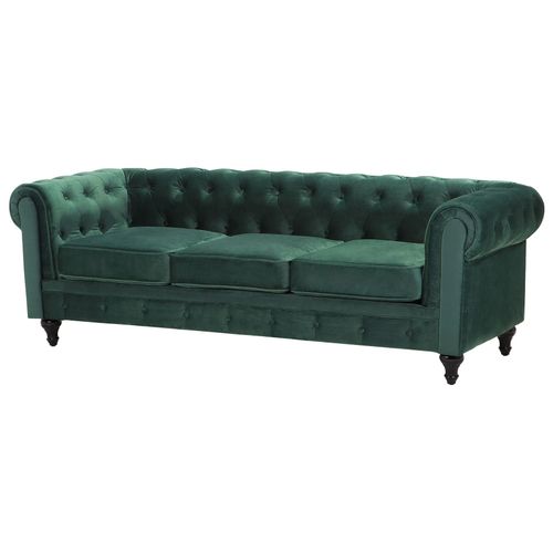 Ensemble De Salon 4 Places Chesterfield Velours Vert Émeraude