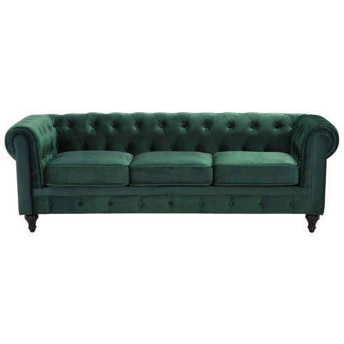 Ensemble De Salon 4 Places Chesterfield Velours Vert Émeraude