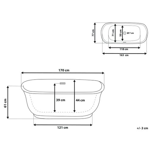 Baignoire Îlot Blanche 170 X 77 Cm Tesoro
