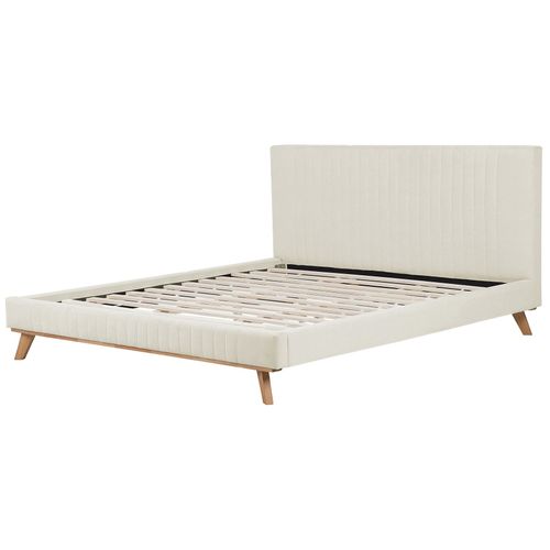 Lit Avec Sommier Tissu Chenille Talence 180 X 200 Cm Beige Clair