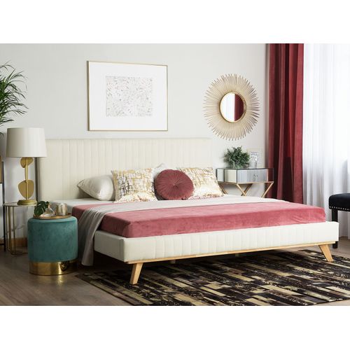 Lit Avec Sommier Tissu Chenille Talence 180 X 200 Cm Beige Clair