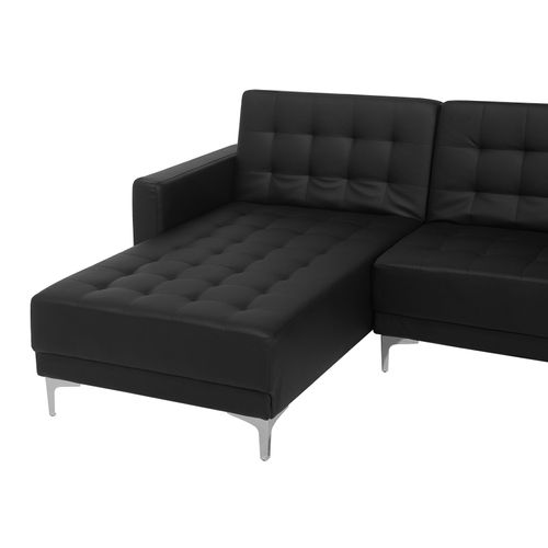 Canapé Angle Gauche Convertible Cuir Pu Noir 4 Places Avec Pouf Aberdeen