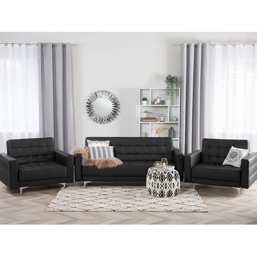 Ensemble Canapé Et Fauteuils En Cuir Pu Noir 5 Places Aberdeen