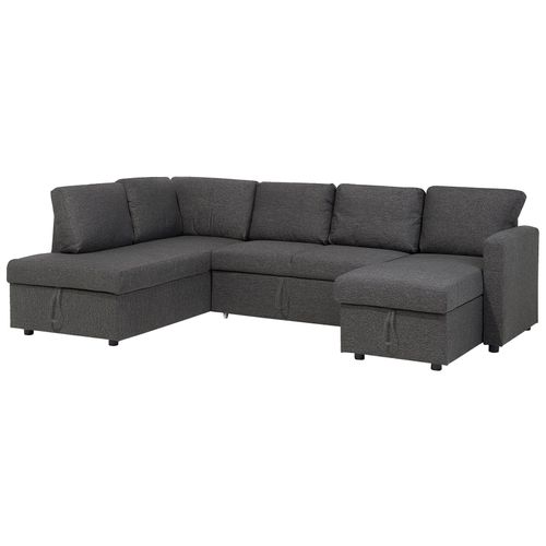 Canapé-lit En Forme De U 5 Places Karrabo Tissu Gris Foncé Avec Rangement