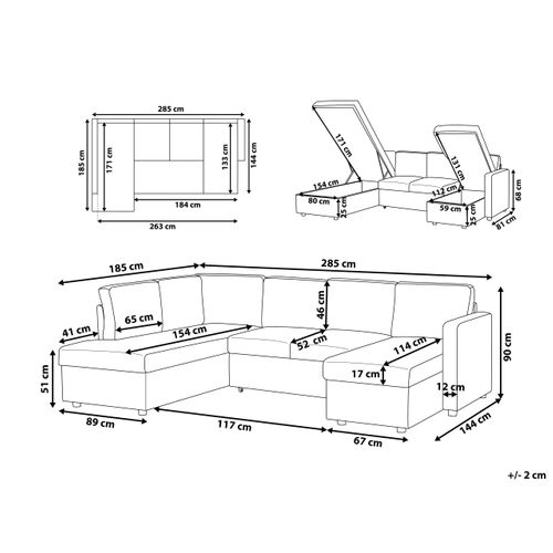 Canapé-lit En Forme De U 5 Places Karrabo Tissu Gris Foncé Avec Rangement
