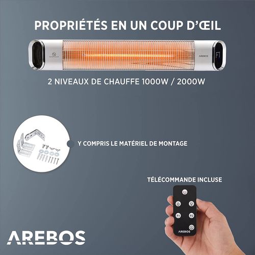 Chauffage Radiant Infrarouge  Radiateur Électrique 2000 W Télécommande  Argenté