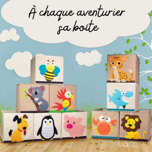 Boîte De Rangement En Tissu Pour Enfant "lion" Sur Fond Clair