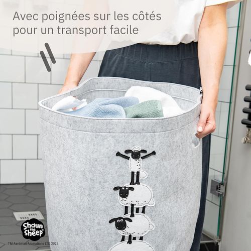 Panier à Linge Sale Gris En Feutre Motif 4 Moutons Lifeney Shaun Le Mouton
