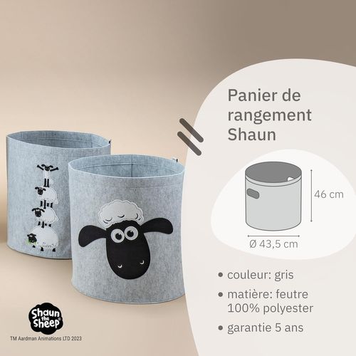 Panier à Linge Sale Gris En Feutre Motif Tête De Mouton Lifeney Shaun Le Mouton
