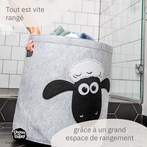 Panier à Linge Sale Gris En Feutre Motif Tête De Mouton Lifeney Shaun Le Mouton