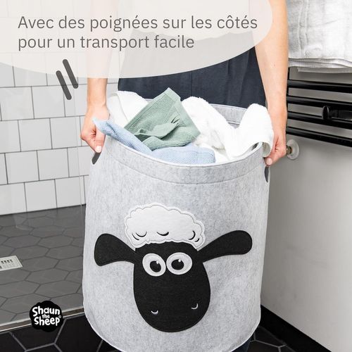 Panier à Linge Sale Gris En Feutre Motif Tête De Mouton Lifeney Shaun Le Mouton