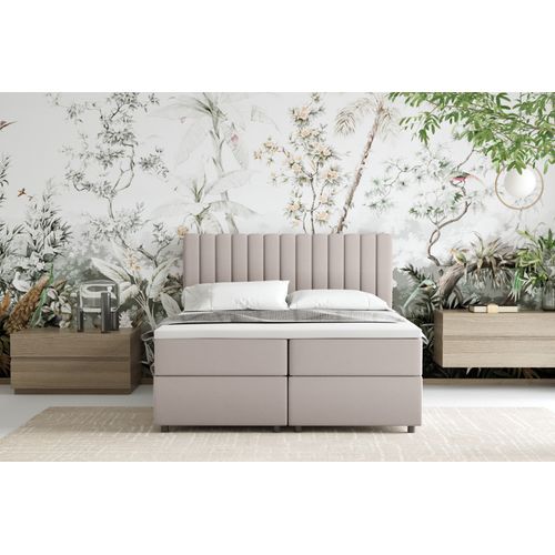 Lit Boxspring 140x200 Confortable Everest Avec Tiroir Et Surmatelas - Beige