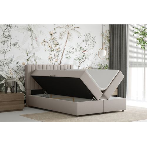 Lit Boxspring 140x200 Confortable Everest Avec Tiroir Et Surmatelas - Beige