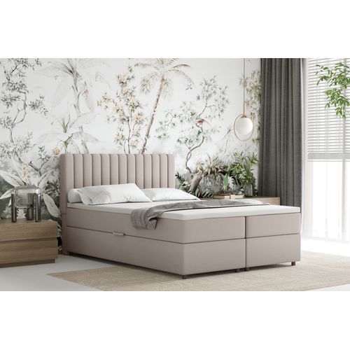 Lit Boxspring 140x200 Confortable Everest Avec Tiroir Et Surmatelas - Beige