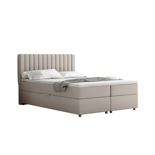 Lit Boxspring 140x200 Confortable Everest Avec Tiroir Et Surmatelas - Beige