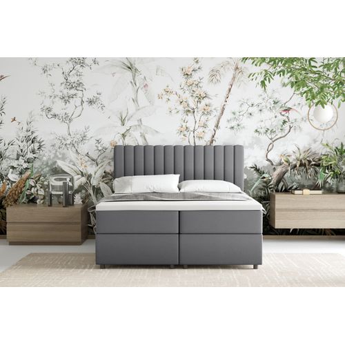 Lit Boxspring 140x200 Confortable Everest Avec Tiroir Et Surmatelas - Gris foncé