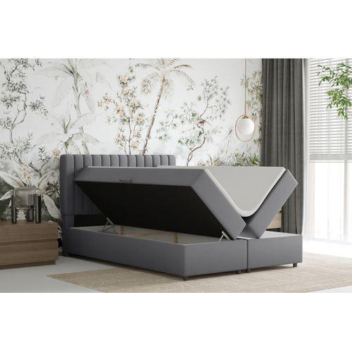 Lit Boxspring 140x200 Confortable Everest Avec Tiroir Et Surmatelas - Gris foncé