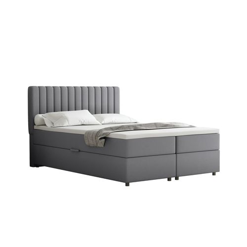 Lit Boxspring 140x200 Confortable Everest Avec Tiroir Et Surmatelas - Gris foncé