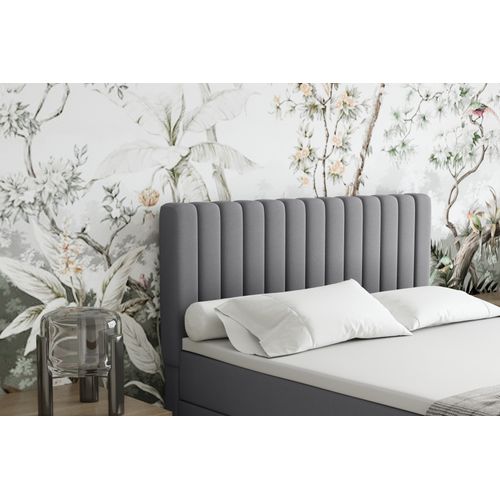 Lit Boxspring 140x200 Confortable Everest Avec Tiroir Et Surmatelas - Gris foncé
