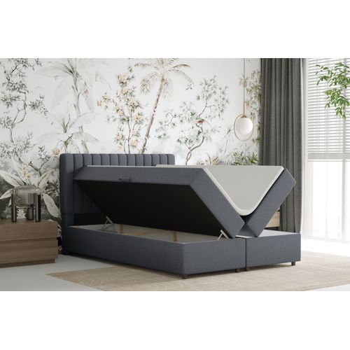 Lit Boxspring 140x200 Confortable Everest Avec Tiroir Et Surmatelas - Gris
