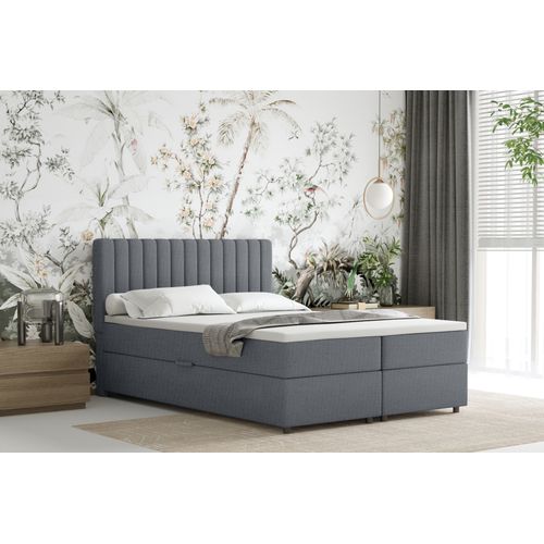 Lit Boxspring 140x200 Confortable Everest Avec Tiroir Et Surmatelas - Gris