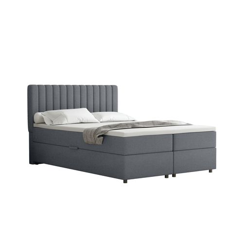 Lit Boxspring 140x200 Confortable Everest Avec Tiroir Et Surmatelas - Gris
